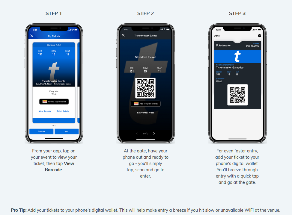 Image shows how to use mobile tickets in screenshots from the mobile app.