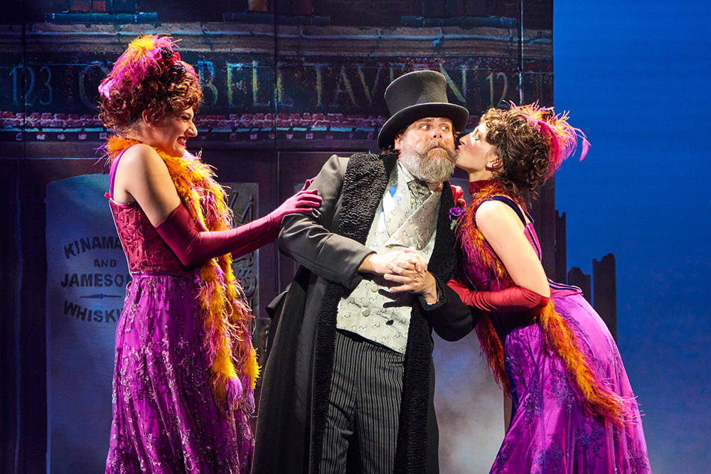 Sami Murphy, Michael Hegarty as Alfred P. Doolittle and Ashley Agrusa in The National Tour of MY FAIR LADY.