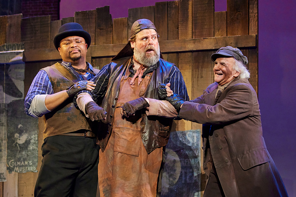 Richard Coleman as Harry, Michael Hegarty as Alfred P. Doolittle, and Kevin D. O’Neil as Harry in The National Tour of MY FAIR LADY.
